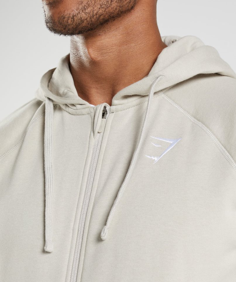 Men's Gymshark Crest Zip Up Hoodie Light Grey | CA N0876D